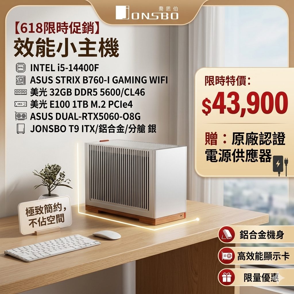 【618限時優惠 僅此一台】RTX 5060 ITX小主機|Intel i5-14400F+32GB RAM+1TB SSD|不占空間電競電腦