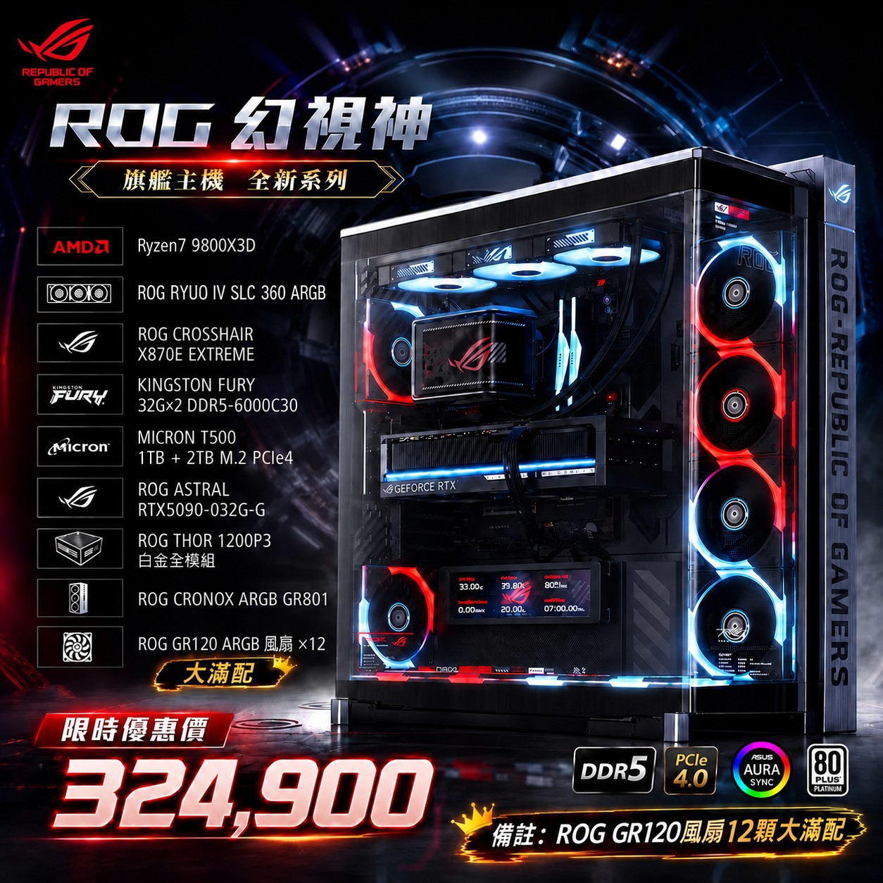 【全新ROG系列幻視神滿配】9800X3D + ROG Astral RTX 5090 頂級水冷電競主機|ROG 全家桶組裝電腦推薦